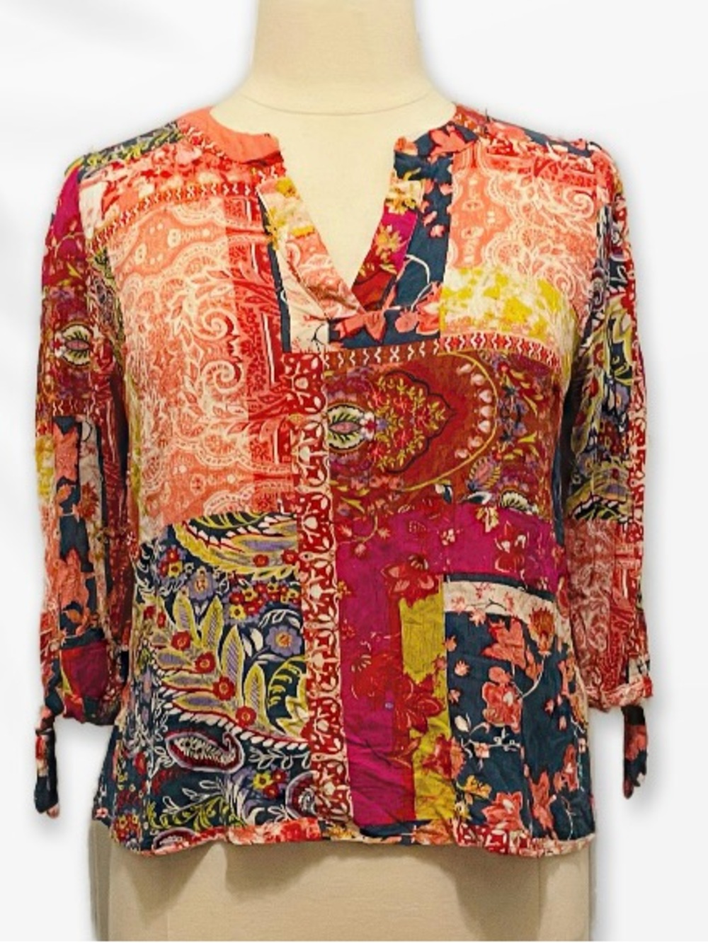 Jones New York Patchwork V-Neck Blouse sz 1X